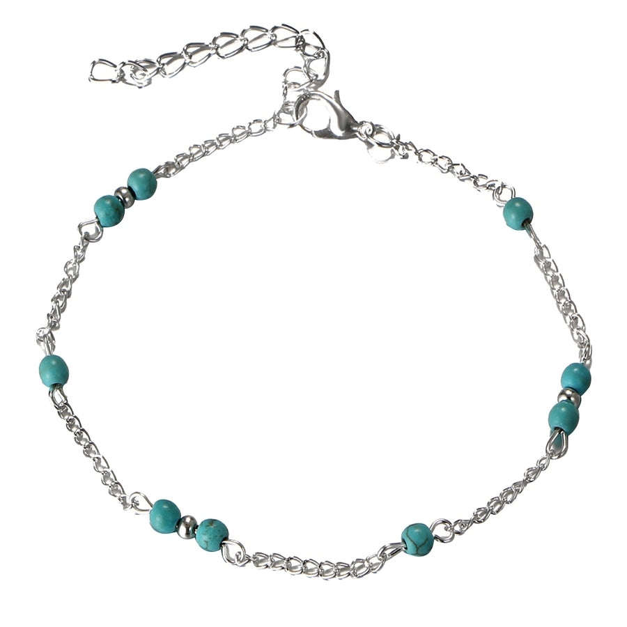 Fashion Women Faux Turquoise Beaded Chain Anklet Ankle Bracelet Beach Jewelry Image 1
