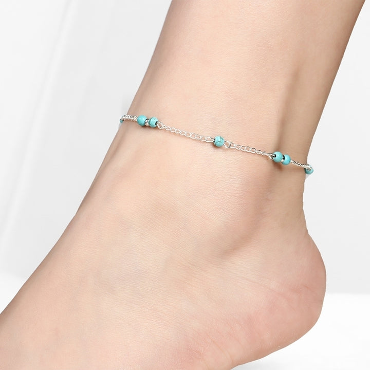 Fashion Women Faux Turquoise Beaded Chain Anklet Ankle Bracelet Beach Jewelry Image 3
