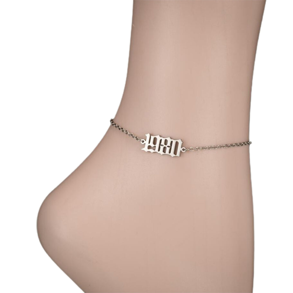 Women Anklet 1980-2000 Number Adjustable Stainless Steel Lobster Clasp All Match Anklet for Beach Image 2