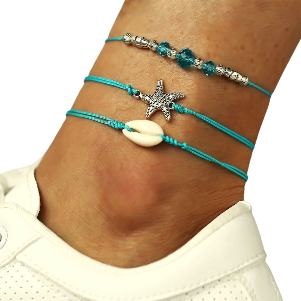 2Pcs/3Pcs Starfish Multilayer Women Anklets Retro Beads Shell Sea Turtle Anklets Foot Jewelry Image 2