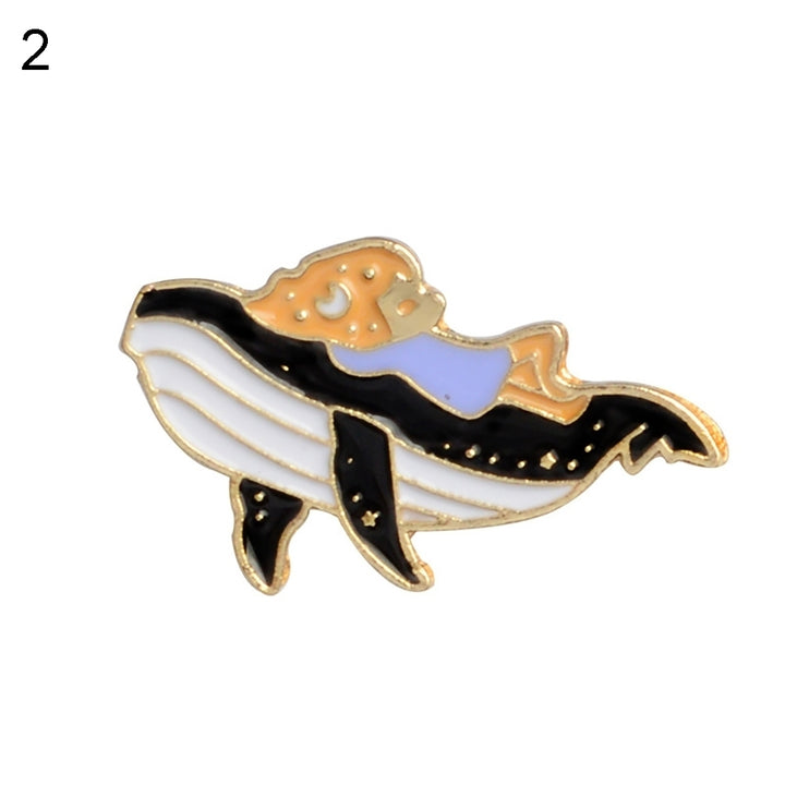1Pc Fashion Enamel Lapel Badge Unisex Cartoon Whale Dolphin Print Brooch Pin Image 4