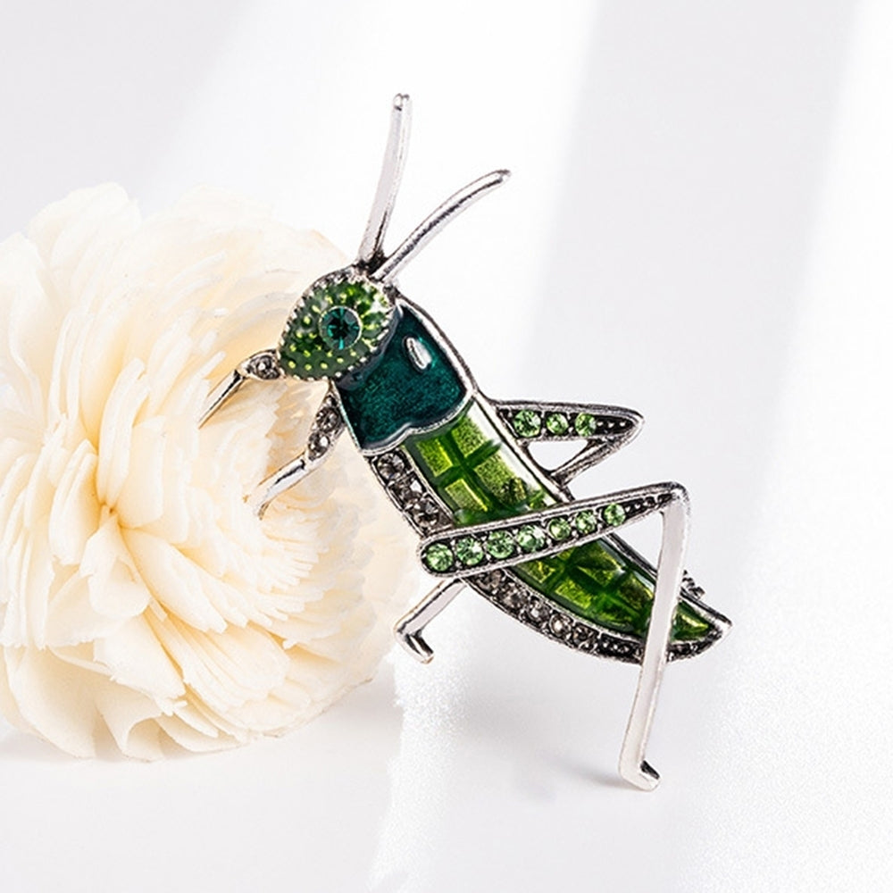 Women Locust Grasshopper Rhinestone Inlaid Insect Brooch Pin Bag Jacket Decor Image 2