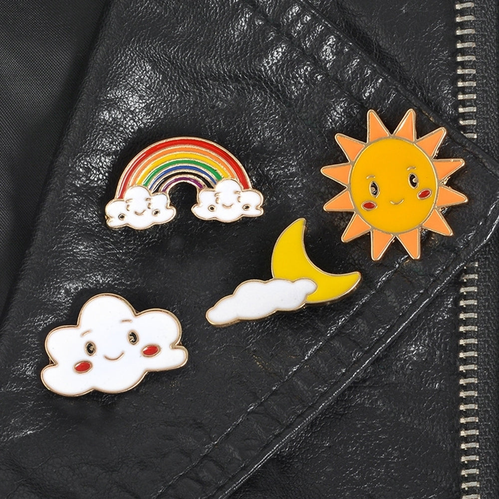 Cartoon Sun Moon Cloud Rainbow Enamel Brooch Pin Bag Collar Lapel Badge Jewelry Image 2