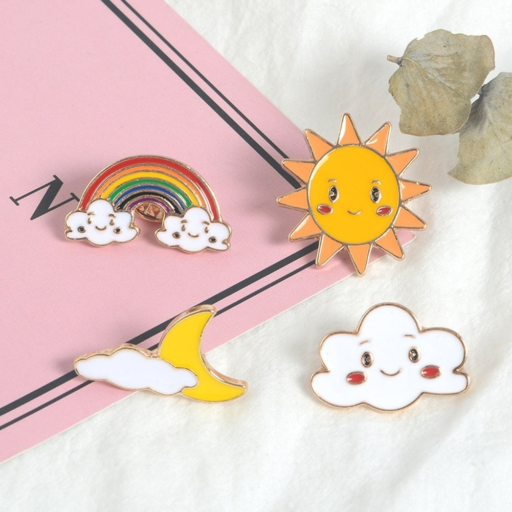 Cartoon Sun Moon Cloud Rainbow Enamel Brooch Pin Bag Collar Lapel Badge Jewelry Image 4