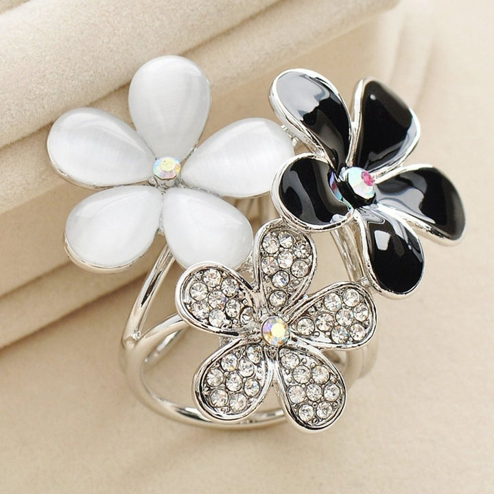 Women Shiny Rhinestone Inlaid Flower Scarf Ring Clip Holder Brooch Pin Buckle Image 7