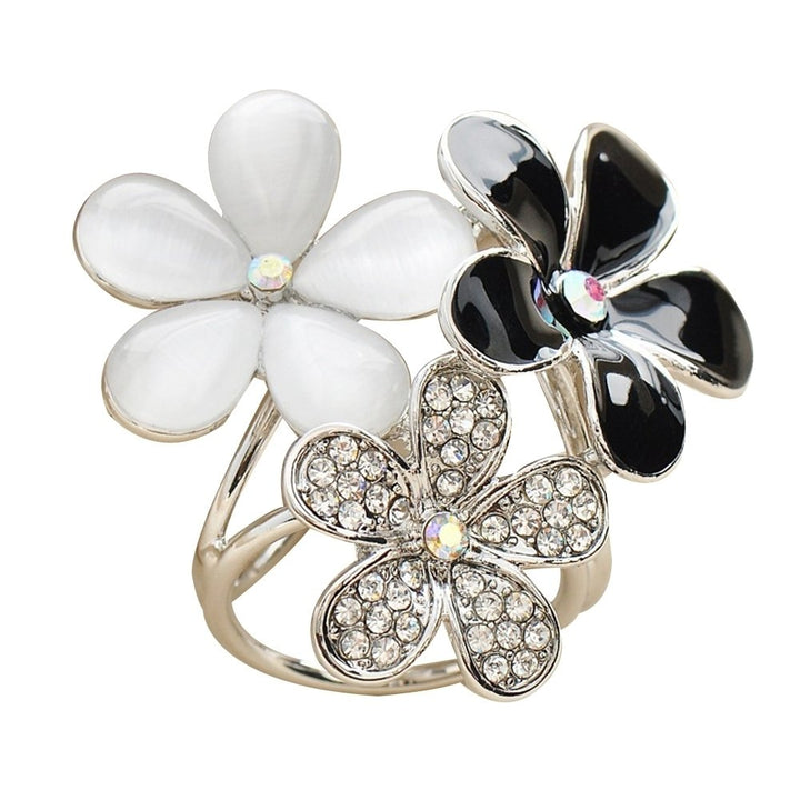 Women Shiny Rhinestone Inlaid Flower Scarf Ring Clip Holder Brooch Pin Buckle Image 1