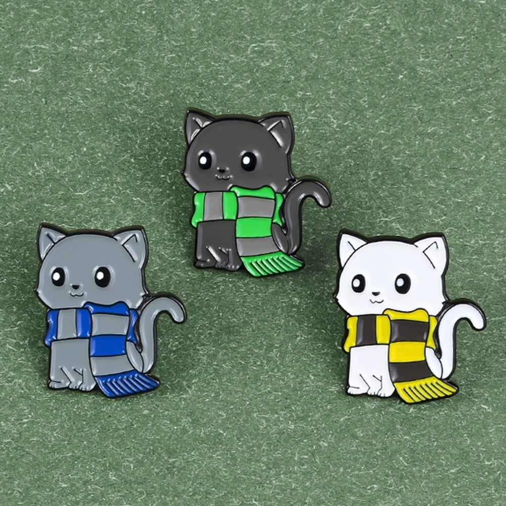 Unisex Cartoon Cat Scarf Shape Alloy Brooch Pin Lapel Denim Jacket Badge Decor Image 2