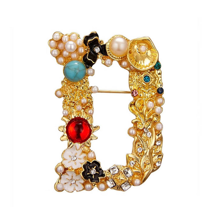 Enamel Brooch Pin Muti-Color Fashion Letter Shape Women Rhinestone Faux Pearl Brooch Pin for Party Image 6