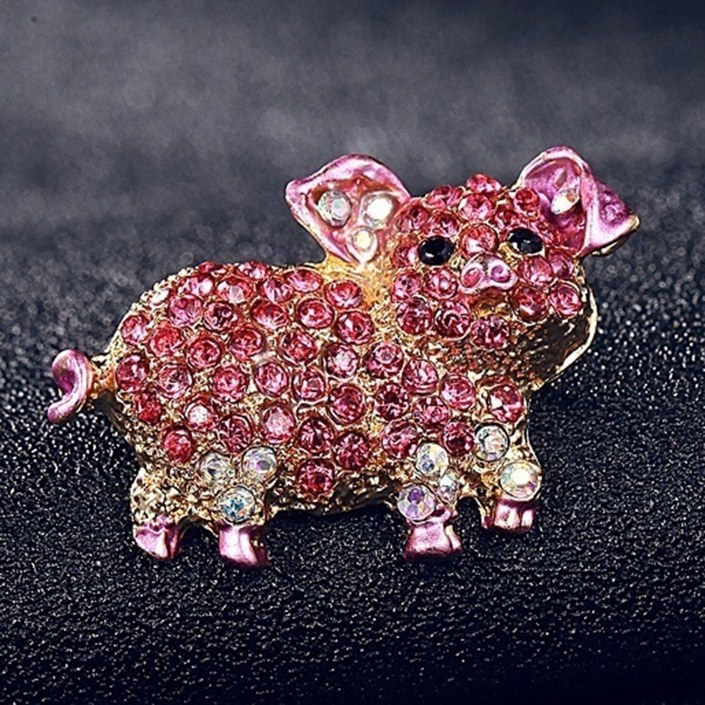 Women Rhinestone Inlaid Pig Brooch Pin Corsage Bag Badge Cloth Jewelry Accessory Image 2