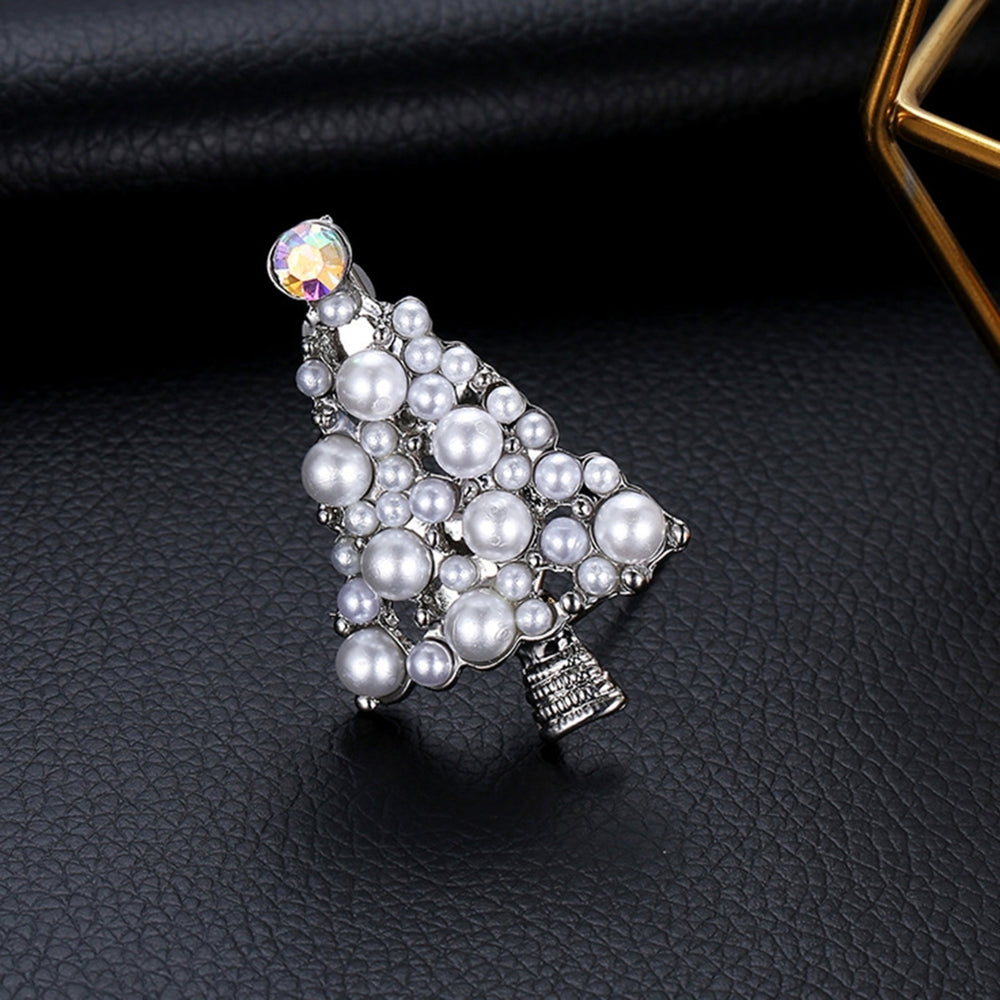Brooch Pin Christmas Tree Shape Faux Pearls Jewelry Exquisite All Match Brooch Clothes Decor Image 2