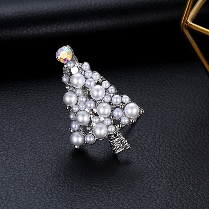 Brooch Pin Christmas Tree Shape Faux Pearls Jewelry Exquisite All Match Brooch Clothes Decor Image 2