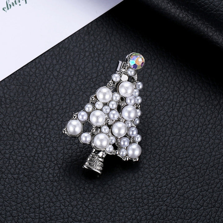 Brooch Pin Christmas Tree Shape Faux Pearls Jewelry Exquisite All Match Brooch Clothes Decor Image 3