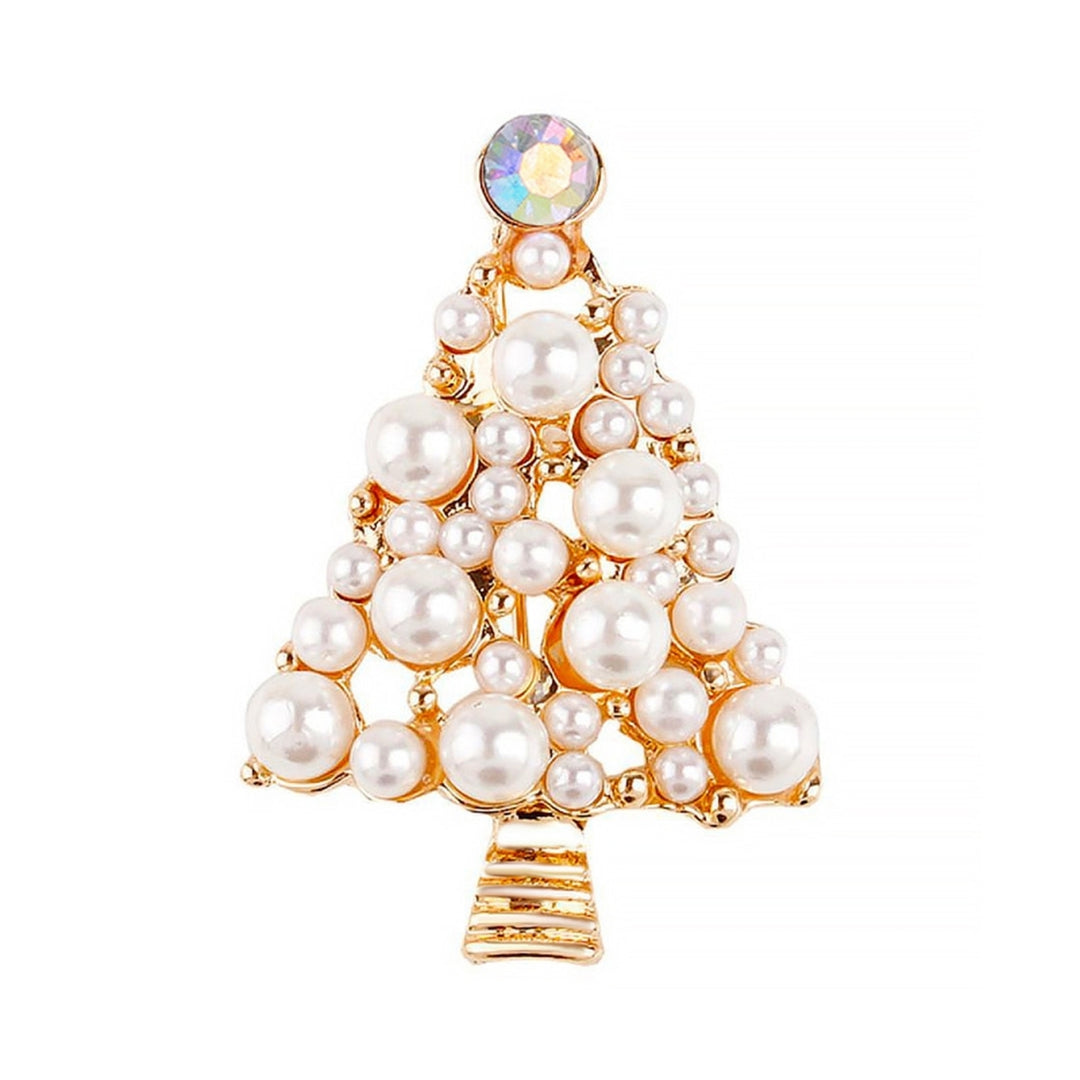 Brooch Pin Christmas Tree Shape Faux Pearls Jewelry Exquisite All Match Brooch Clothes Decor Image 7