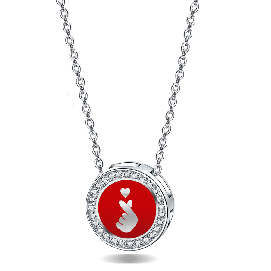 925 Sterling Silver Created Diamond Enamel Pendant Necklace Image 1