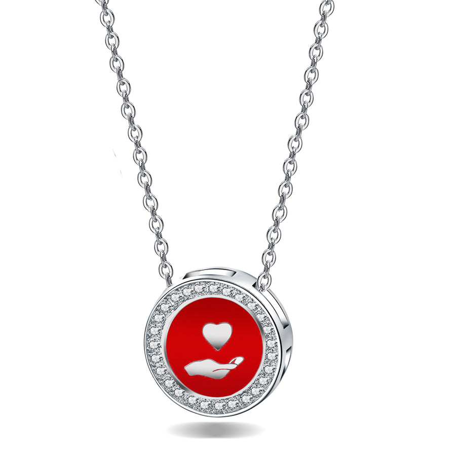 925 Sterling Silver Created Diamond Enamel Forever Love Pendant Necklace Image 1