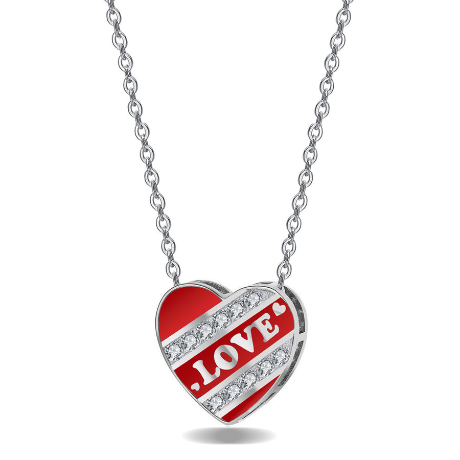925 Sterling Silver Created Diamond Enamel Heart Pendant Necklace Image 1