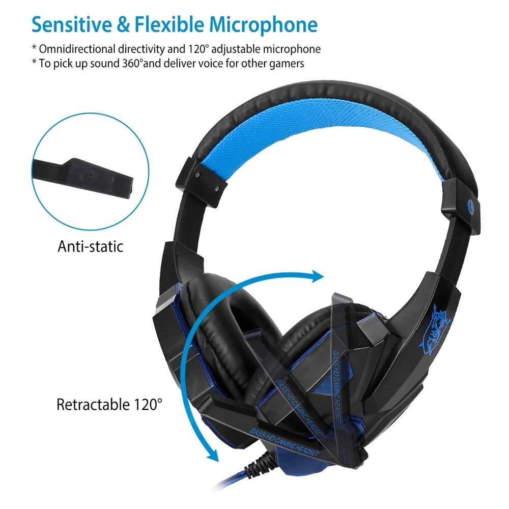 Gaming Headsets Stereo Bass Over Ear Headphones LED Light Earmuff with Mic 3.5mm Plug USB 6.89FT Cord Image 2