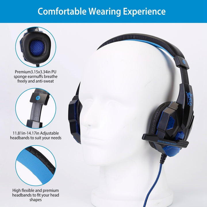 Gaming Headsets Stereo Bass Over Ear Headphones LED Light Earmuff with Mic 3.5mm Plug USB 6.89FT Cord Image 4