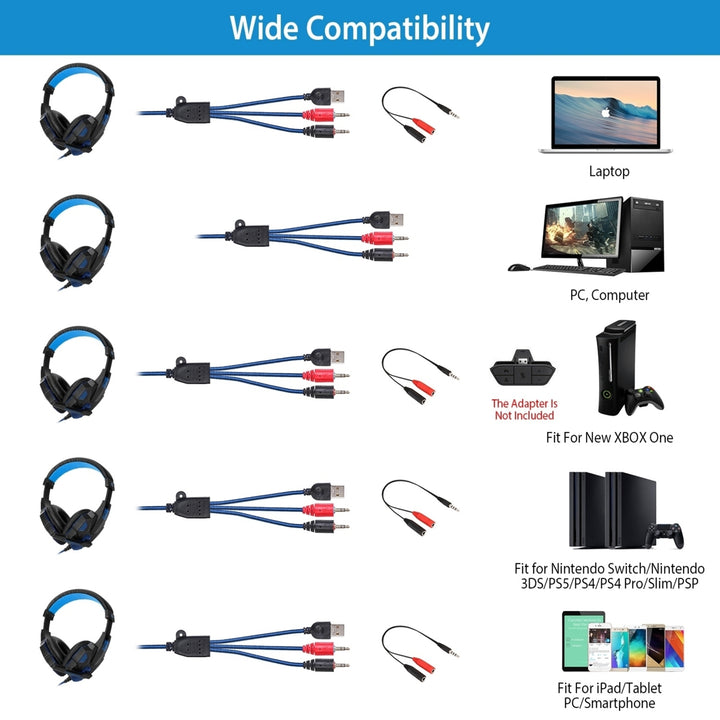 Gaming Headsets Stereo Bass Over Ear Headphones LED Light Earmuff with Mic 3.5mm Plug USB 6.89FT Cord Image 6
