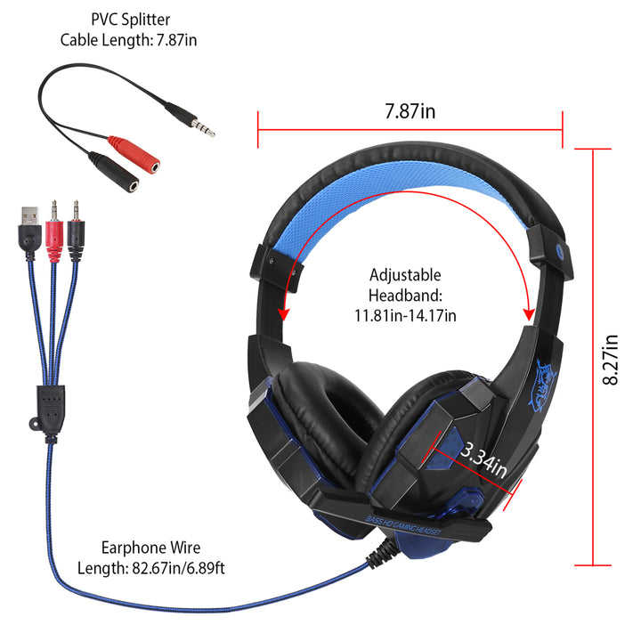Gaming Headsets Stereo Bass Over Ear Headphones LED Light Earmuff with Mic 3.5mm Plug USB 6.89FT Cord Image 7