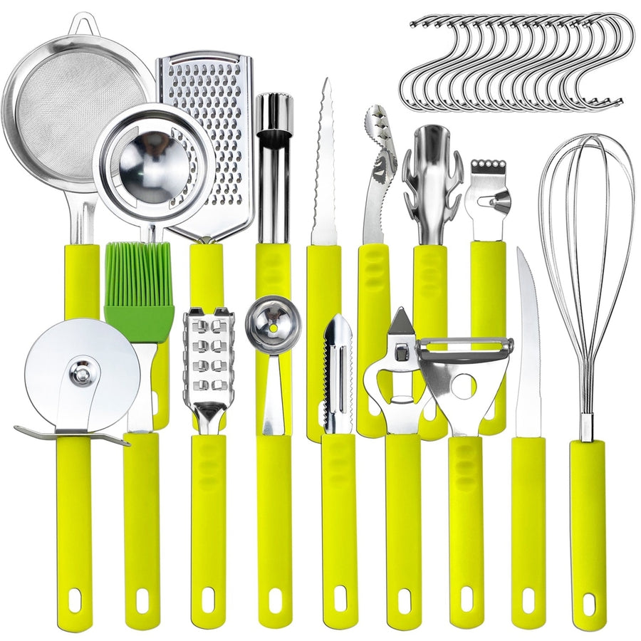 34 Pcs Kitchen Cooking Utensils Set Stainless Steel Kitchen Gadget Tools Core Removal Potato Peeler Whisk Pizza Cutter Image 1