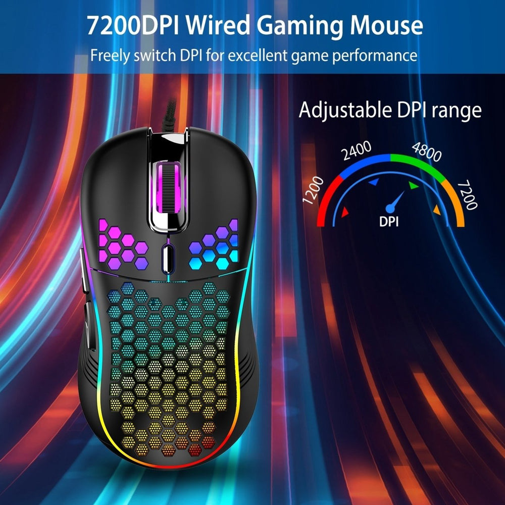 Wired Gaming Mouse 7200 DPI Laptop Optical Mouse Honeycomb Lightweight Mouse with 4 Adjustable DPI Levels 7 Changeable Image 2