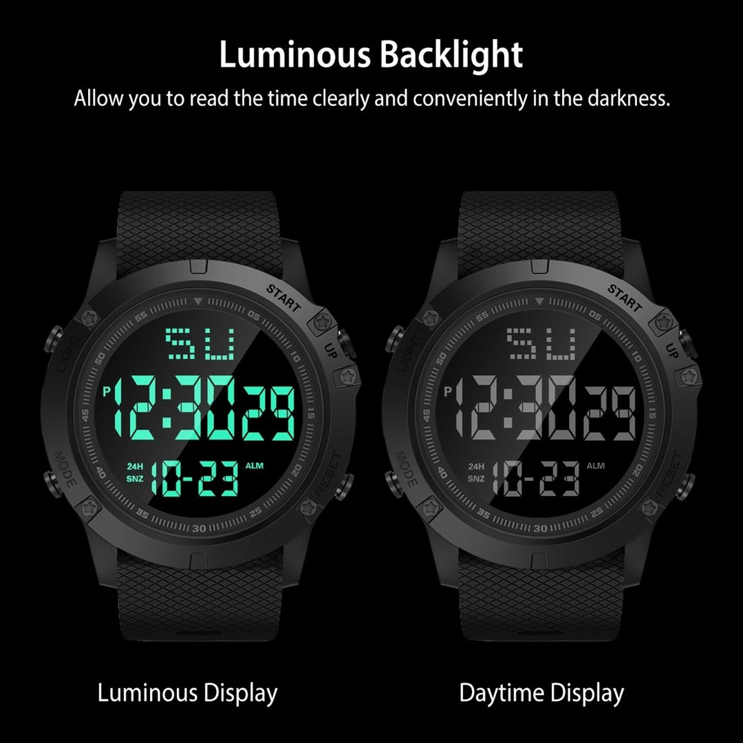 Men Digital Sports Watch Water-Resistant Military Wrist Watch LED Backlight Date Week Display Alarm Stopwatch Function Image 3