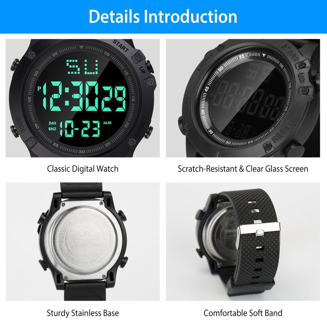 Men Digital Sports Watch Water-Resistant Military Wrist Watch LED Backlight Date Week Display Alarm Stopwatch Function Image 4