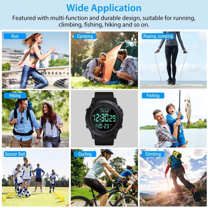Men Digital Sports Watch Water-Resistant Military Wrist Watch LED Backlight Date Week Display Alarm Stopwatch Function Image 6