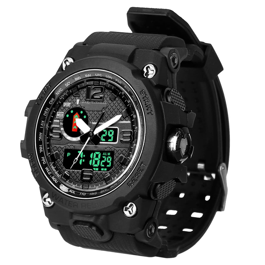 Men Sports Watch Water-Resistant Military Wrist Watch Digital Analog Watch Quartz Electronic Movement LED Backlight Date Image 1