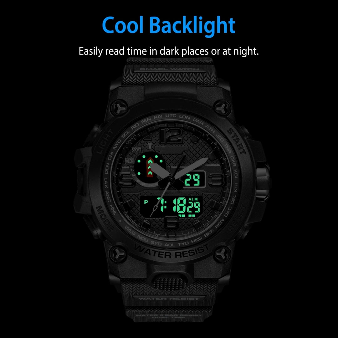 Men Sports Watch Water-Resistant Military Wrist Watch Digital Analog Watch Quartz Electronic Movement LED Backlight Date Image 3