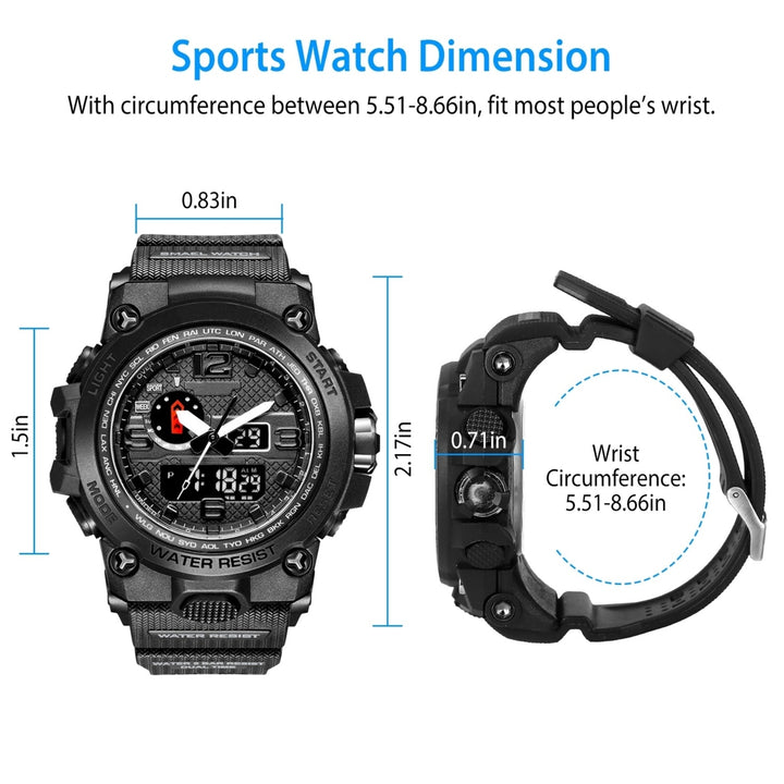 Men Sports Watch Water-Resistant Military Wrist Watch Digital Analog Watch Quartz Electronic Movement LED Backlight Date Image 4