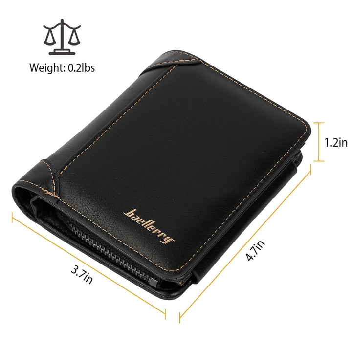 Mens Leather Wallet ID Card Holder Purse Trifold Clutch Money Zipper with ID Window 14 Credit Card 1 ID Card Image 4