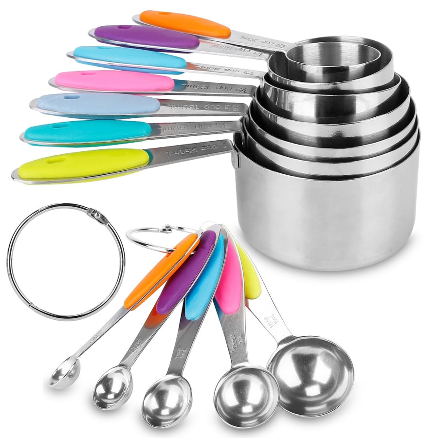 12Pcs Measuring Cups Spoons Set Stainless Steel Kitchen Measurement Tool for Cooking Baking Dry Spices Liquid Image 1