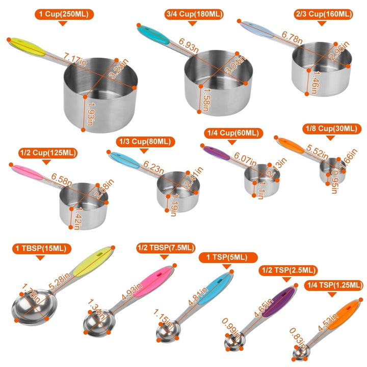 12Pcs Measuring Cups Spoons Set Stainless Steel Kitchen Measurement Tool for Cooking Baking Dry Spices Liquid Image 6