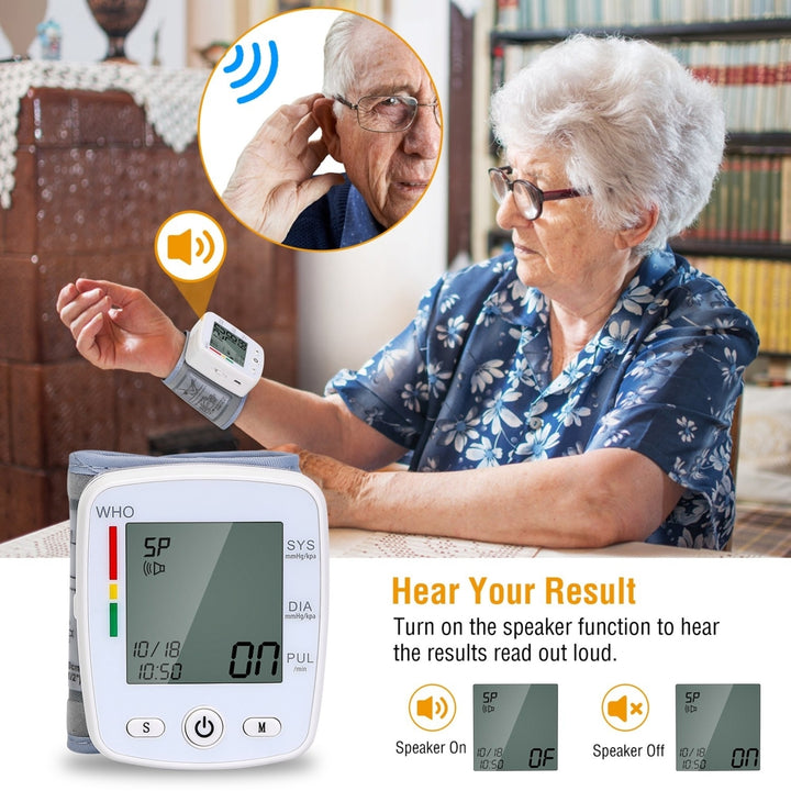 Blood Pressure Monitor Wrist Digital High Blood Pressure Cuff Heartbeat Tester 90x2 Reading Memory 2In LCD Screen Image 4