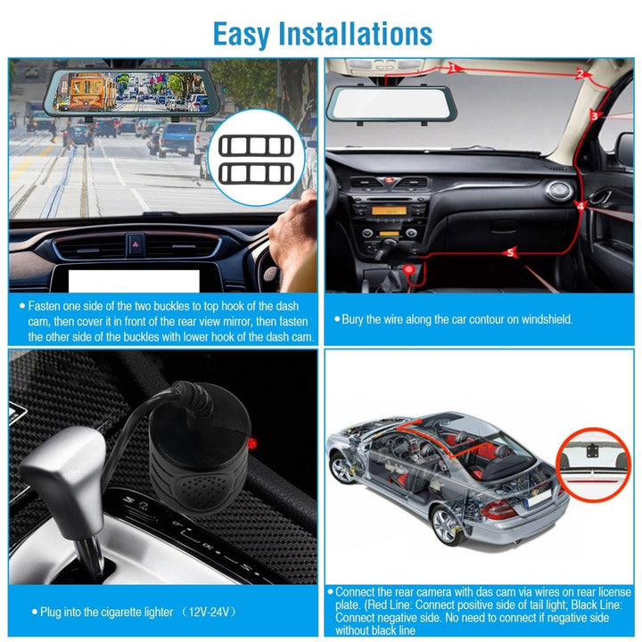 FHD 1080P Car DVR Dash Camera 9.66In Vehicle Driving Recorder G Sensor Parking Monitoring Image 4
