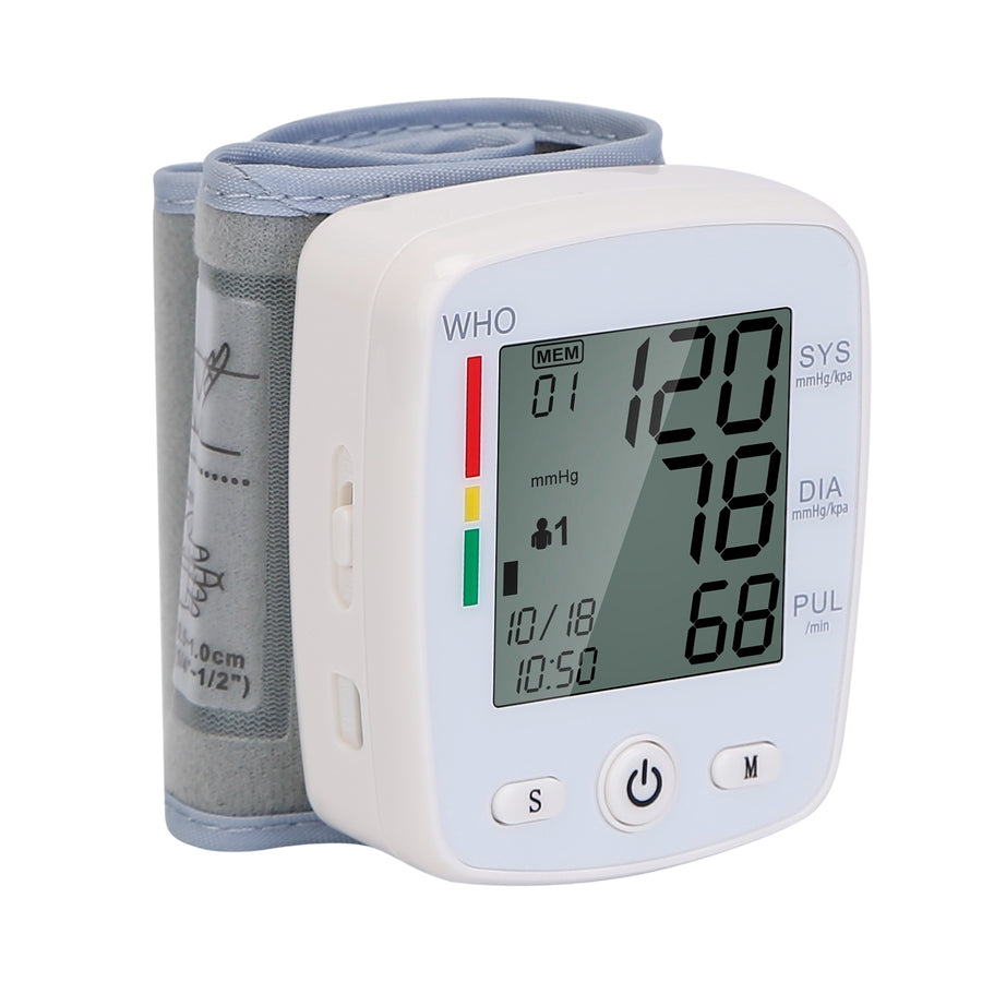 Blood Pressure Monitor Wrist Digital High Blood Pressure Cuff Heartbeat Tester 90x2 Reading Memory 2In LCD Screen Image 1