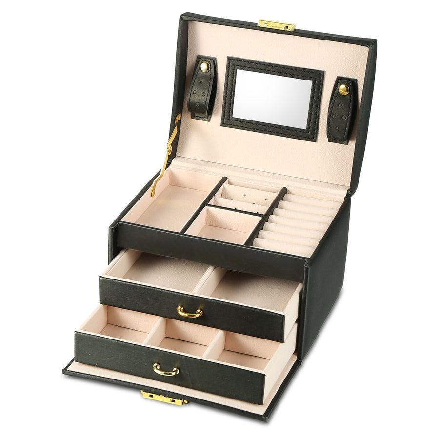 Jewelry Case Organizer 3-layer Lockable Travel Jewelry Box PU Leather Storage Image 1