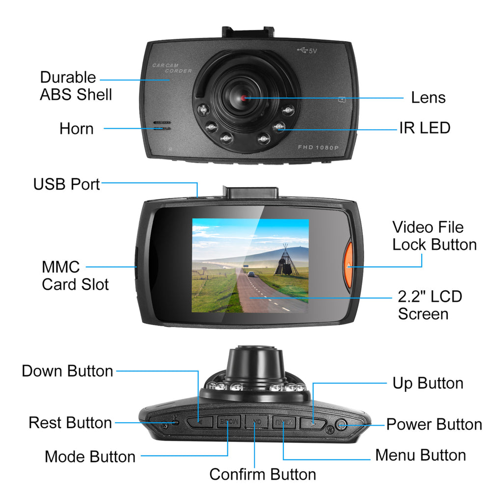 1080P Car DVR Camera Dash Cam Camcorder 90 Degree Angle Loop Recording Night Vison Image 2