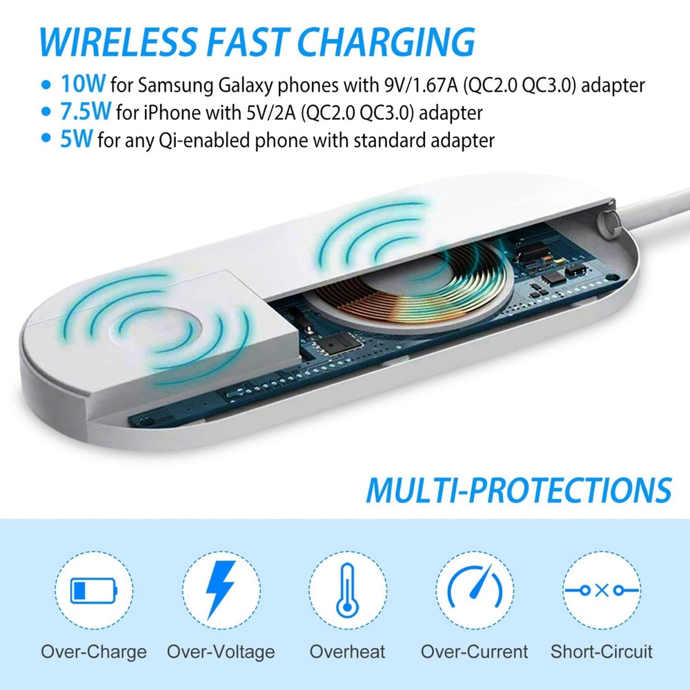 10W Qi Wireless Charger Watch Charger 2-in-1 Wirless Charging Pad Image 2