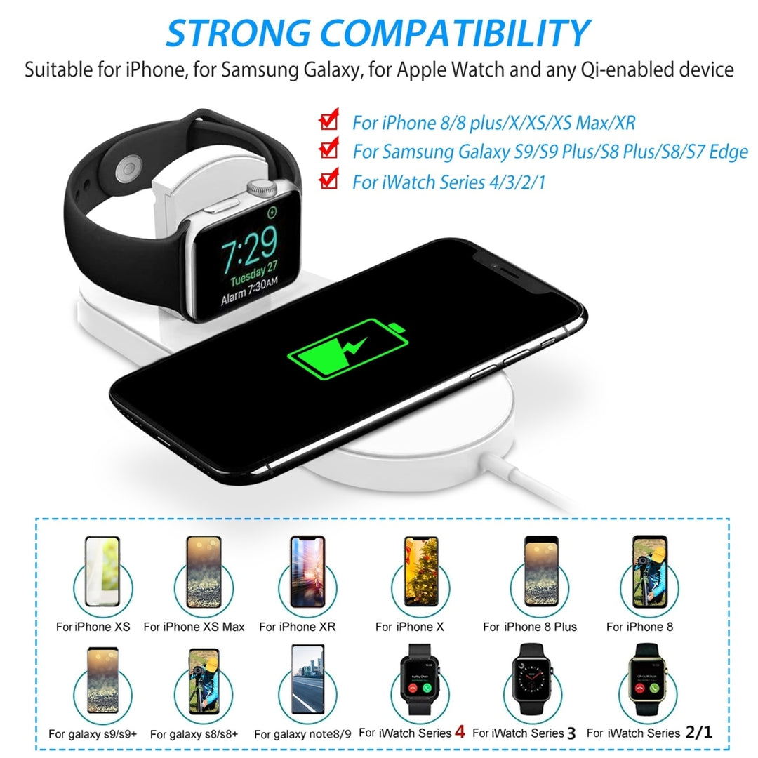 10W Qi Wireless Charger Watch Charger 2-in-1 Wirless Charging Pad Image 4