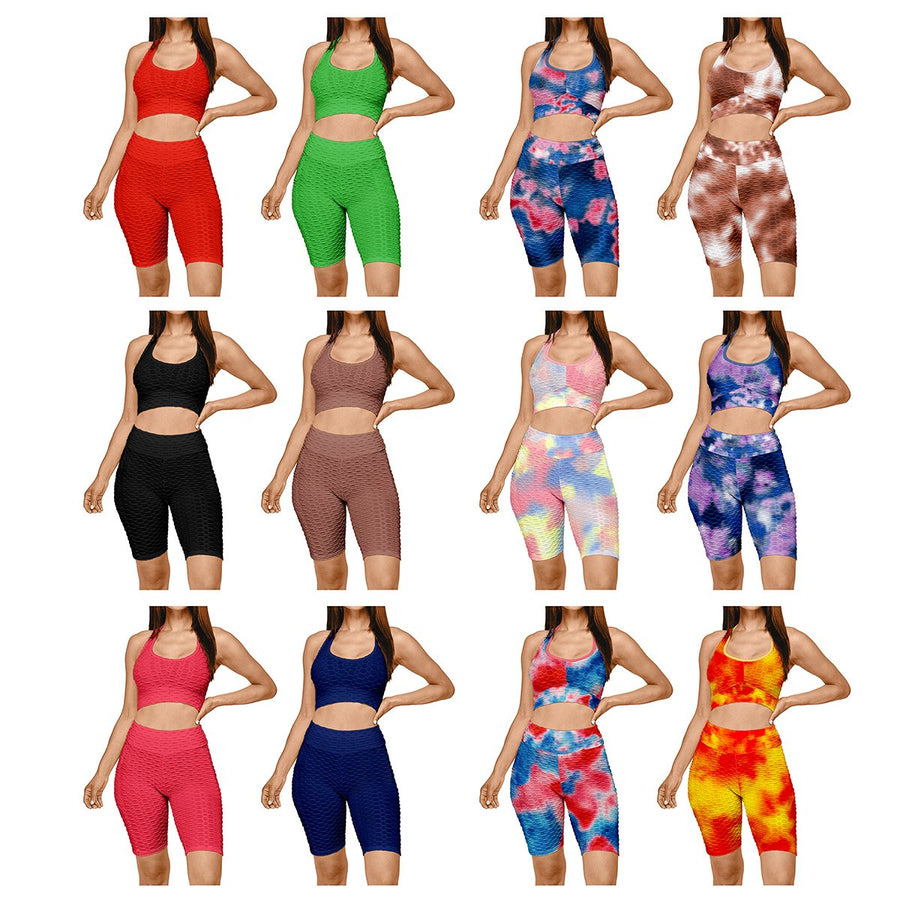 4-Piece Womens Anti Cellulite Sports Bra and High Waisted Biker Shorts Workout Yoga Set Image 1
