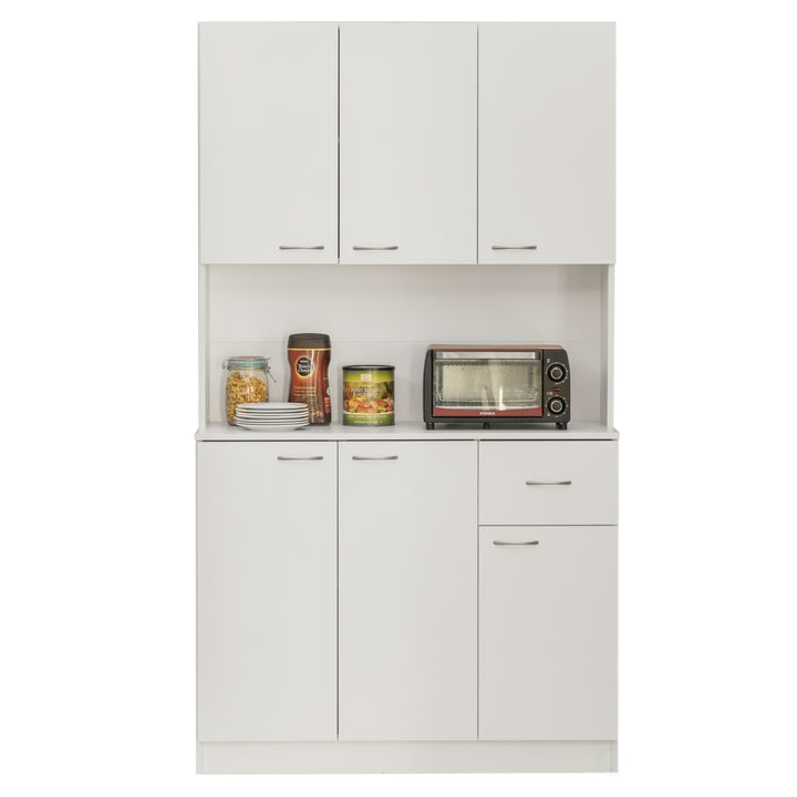 Wooden Kitchen Pantry Storage Cabinet with DrawerDoors and ShelvesWhite Image 3