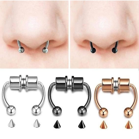 3 Pack Fake Nose Ring Hoop Magnetic Horseshoe Ring Stainless Stee Non-pierced Septum Rings Image 1
