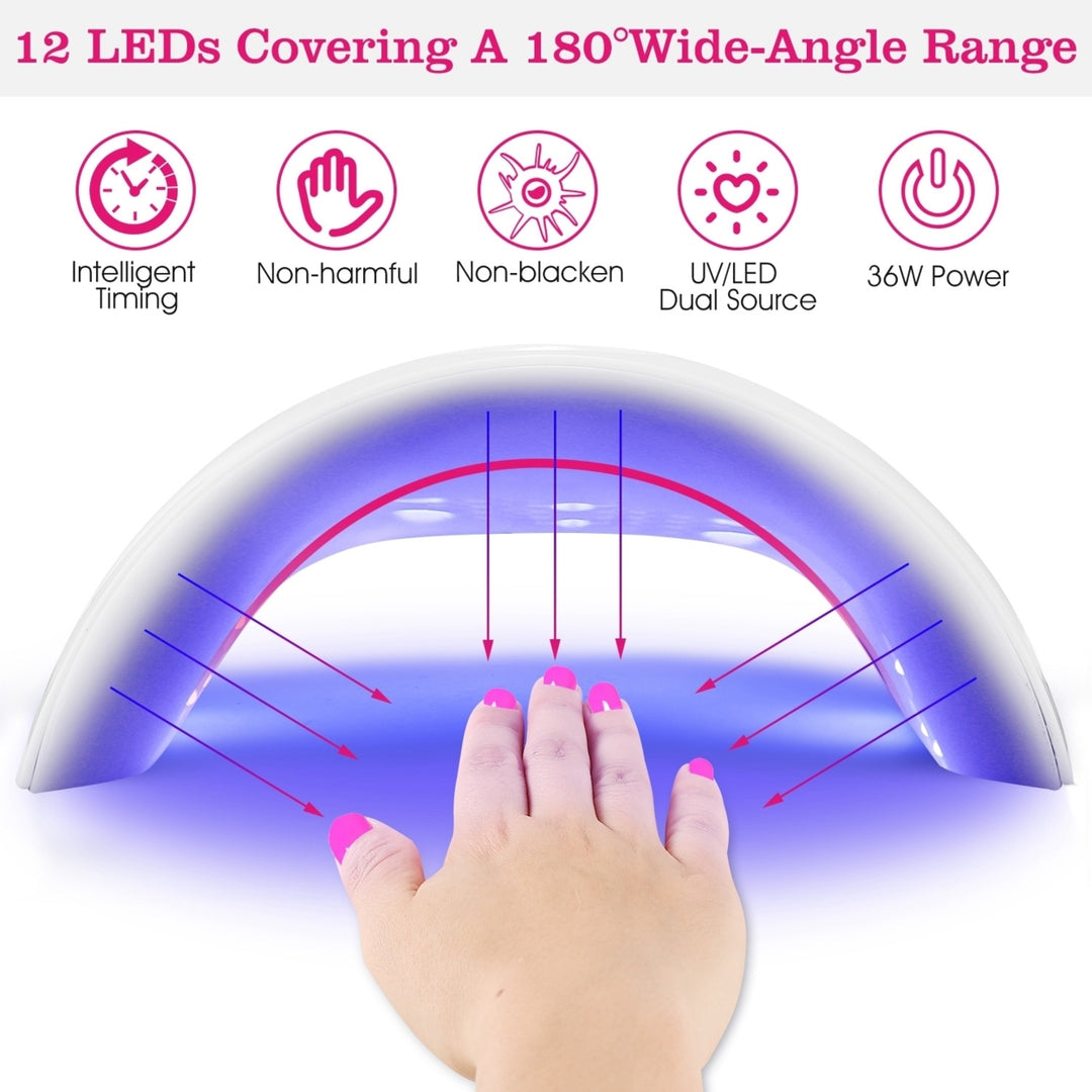 36W UV LED Lamp Nail Gel Dryer 12 LEDs Sensor Fingernail Toenail Gel Curing Machine White Image 3