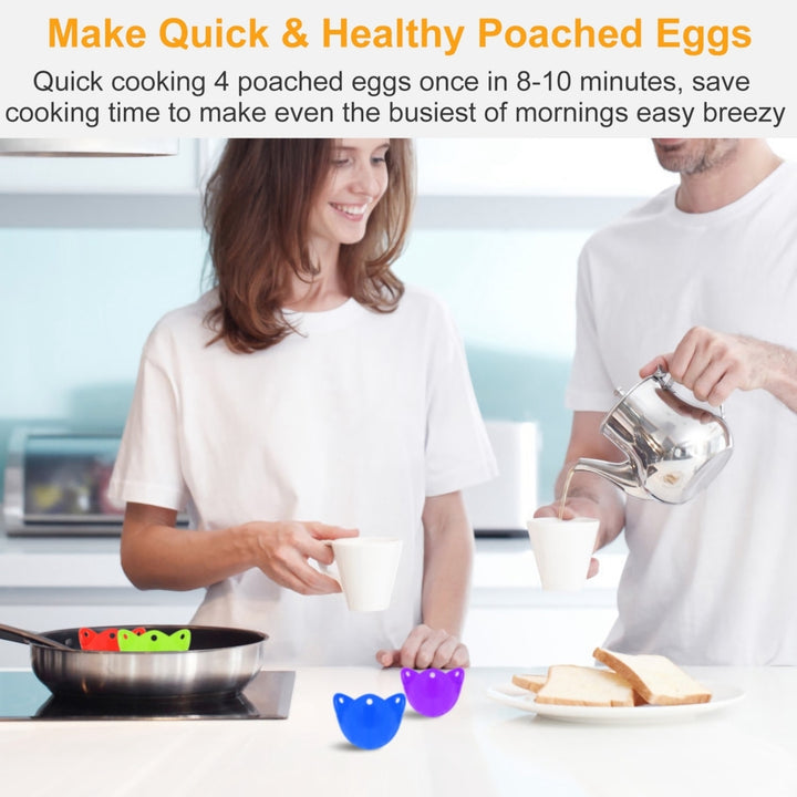 4 Pack Egg Poachers Silicone Egg Poaching Cups BPA Free Non-Stick Poached Egg Maker Image 4