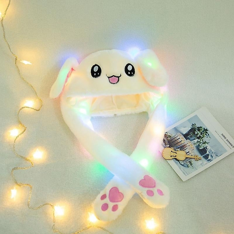 Led Glowing Plush Bunny Funny Hat With Moving Jumping Ears Image 4
