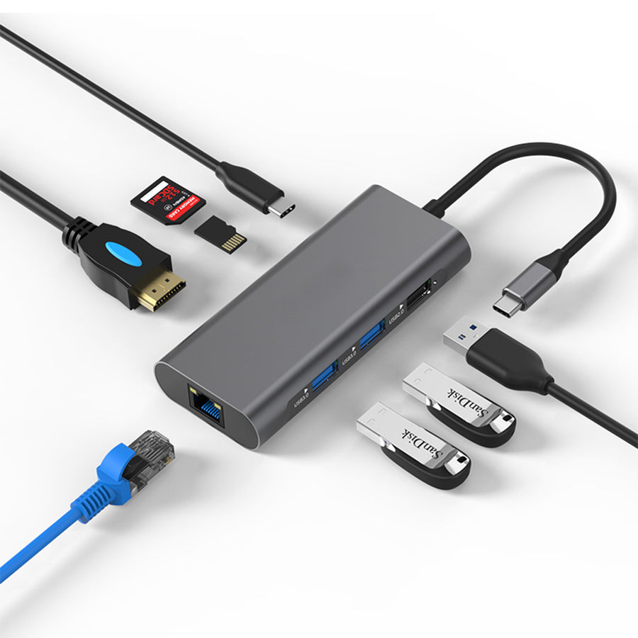 navor 8-in-1 USB C HubUSB Type-C Dongle with HDMI 4K 60Hz 2 USB 3.0 Ports1 USB 2.0 Port1 PDTF or SD Card SlotRJ45 LAN Image 1