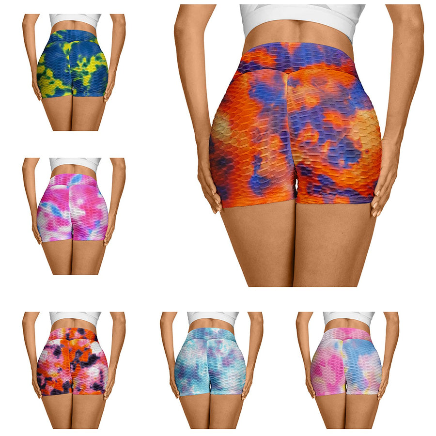 4-Pack Womens High Waisted Anti-Cellulite Tie-dye Workout Biker Shorts Image 1
